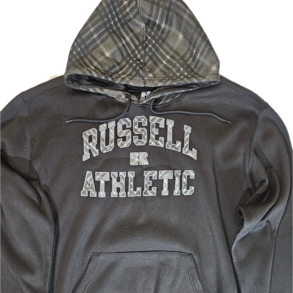 Russell Athletic Hoodie Mens XL Plaid Lined Hood Pullover Sweatshirt Polyester‎